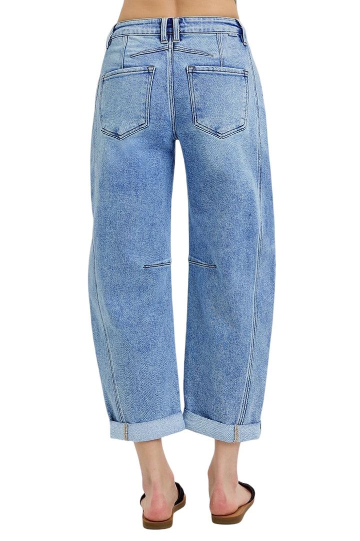 Risen High Rise Boyfriend Cuffed Barrel Jeans in Medium Wash