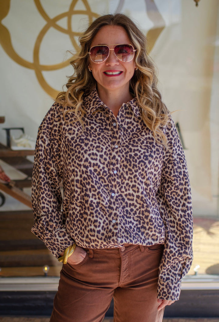 Heart Like Mine Leopared Oversized Button Down Collared Top