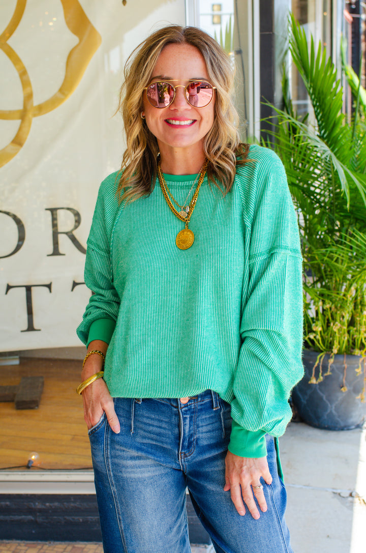 Casual Comfy Lightweight Knit Oversized Top in Kelly Green