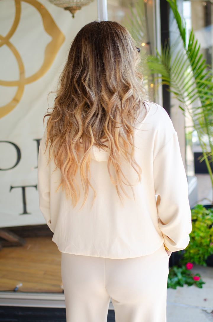 Heavenly Double Knit Casual Zip Hoodie in Cream