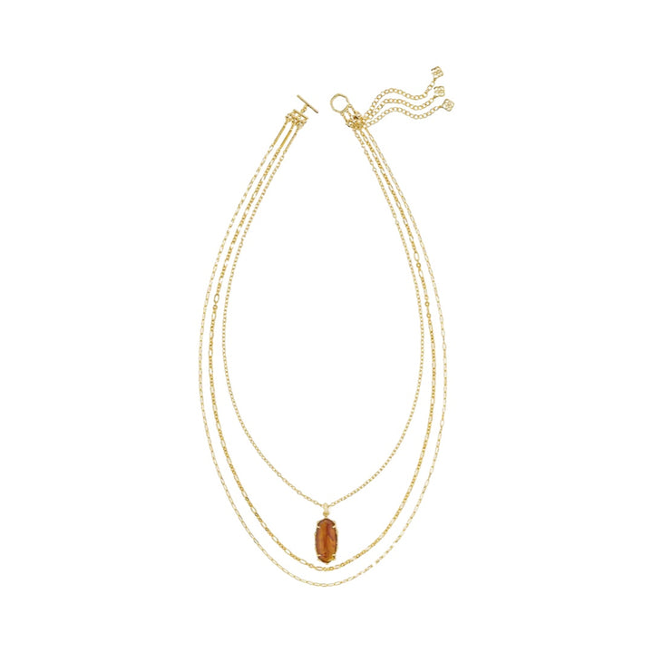 Kendra Scott Elle Bamboo Framed Triple Necklace in Gold Marbled Amber Illusion