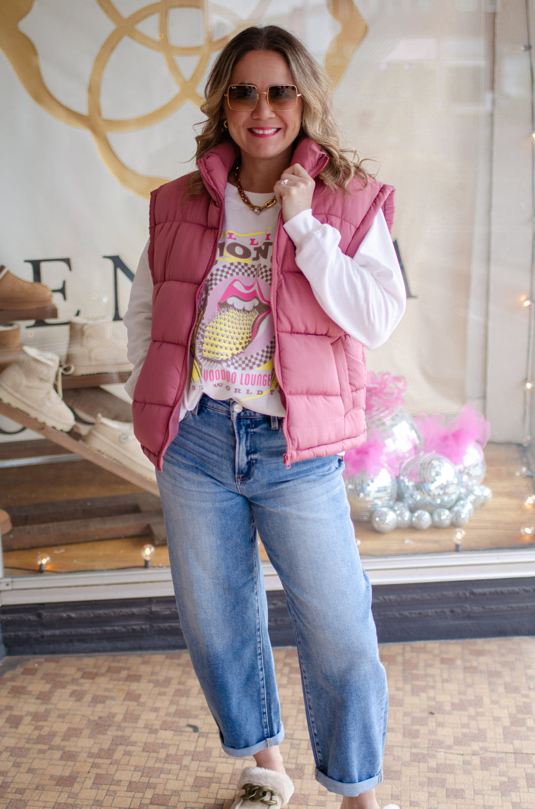 On Trend Zip Up Puffer Vest in Rose