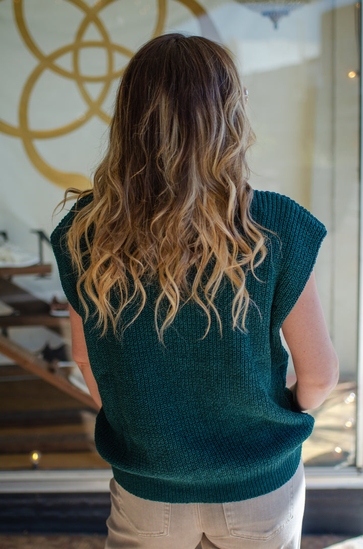 Classic Choice Soft Knit Sweater Vest Top in Forest Green