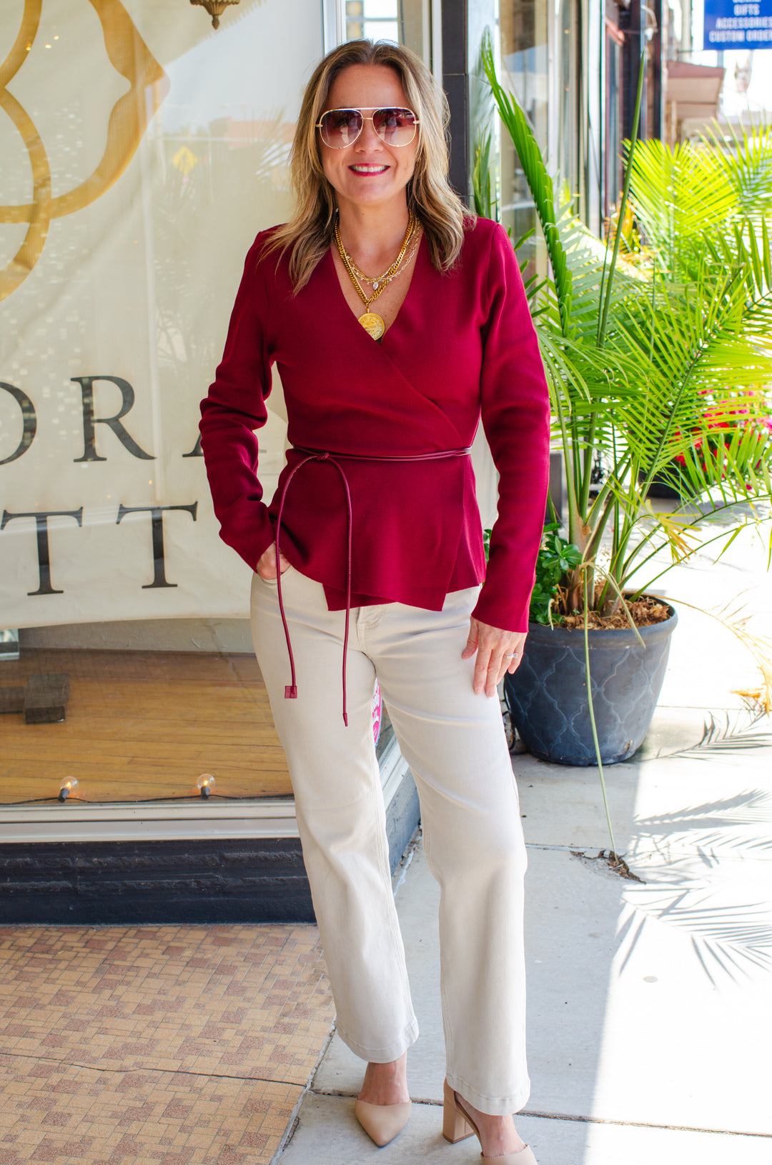 Wrapped Up in You Knit Belted Cardigan in Burgundy