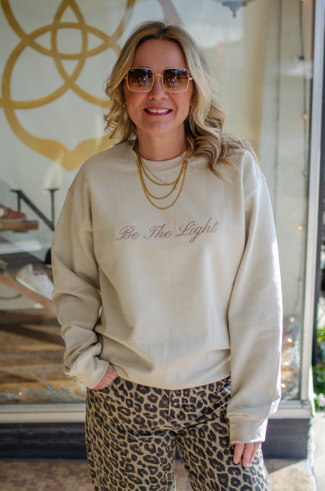 Be The Light Embroidered Sweatshirt in Sand