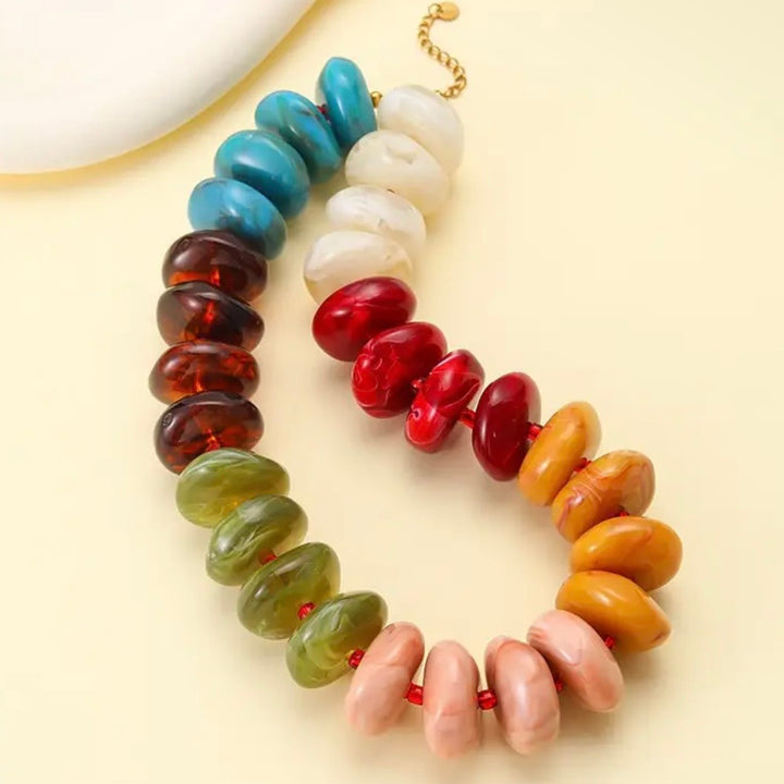Multi Color Chunky Beaded Necklace in Jewel Tone Mix