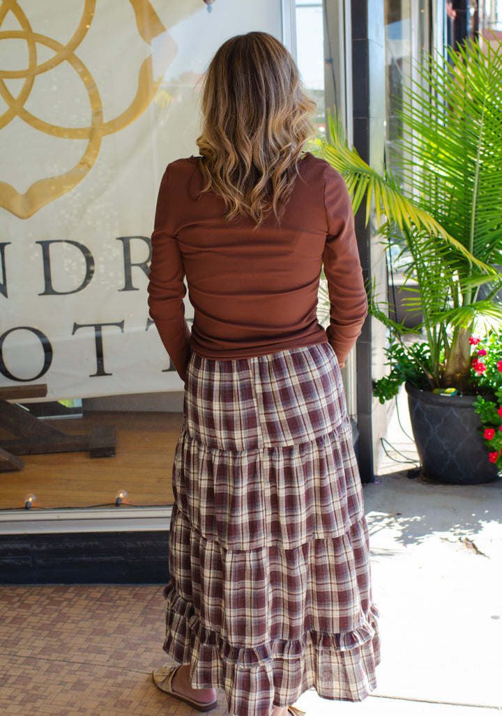 Fall Plaid Tiered Skirt in Chocolate Mix