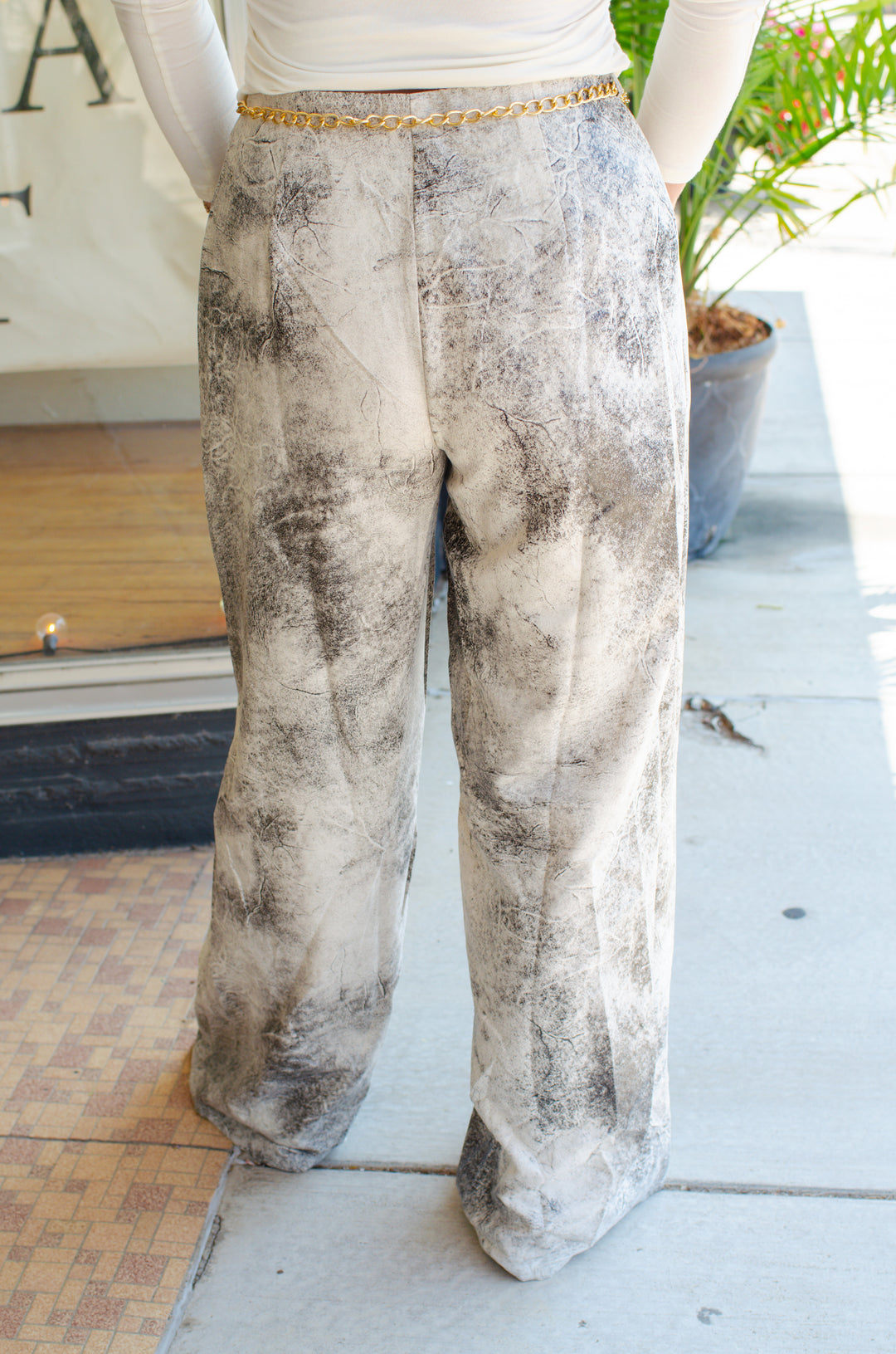 City Chic Gold Belted Pants in Cream