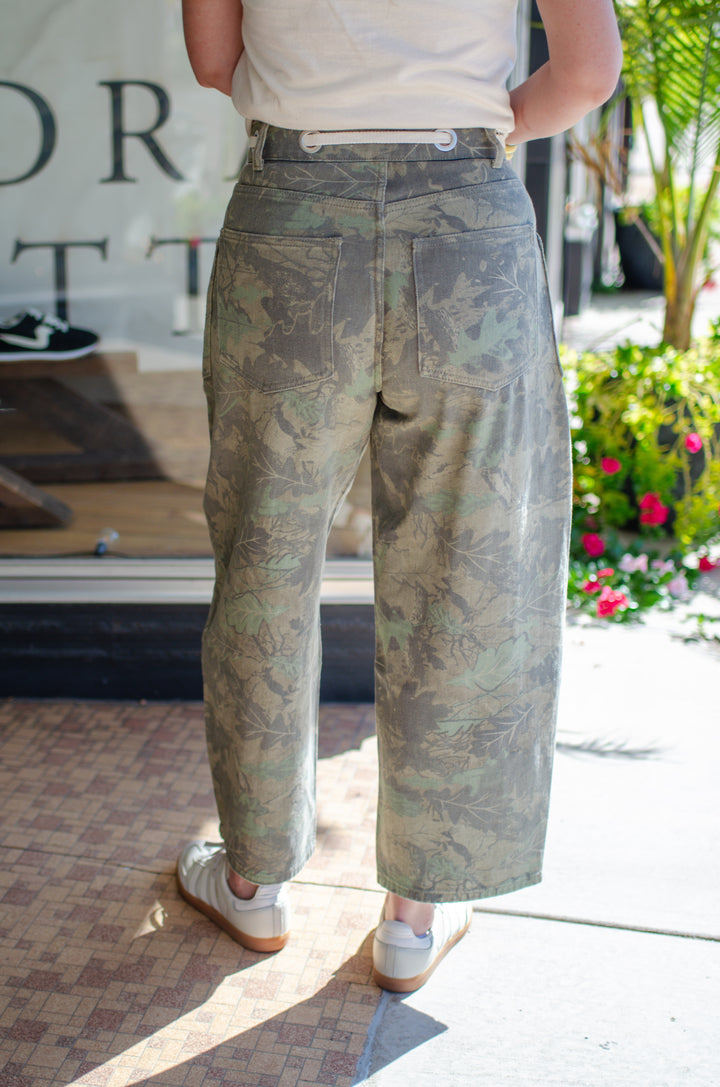 See Right Through You Camo Print Barrel Leg Pants