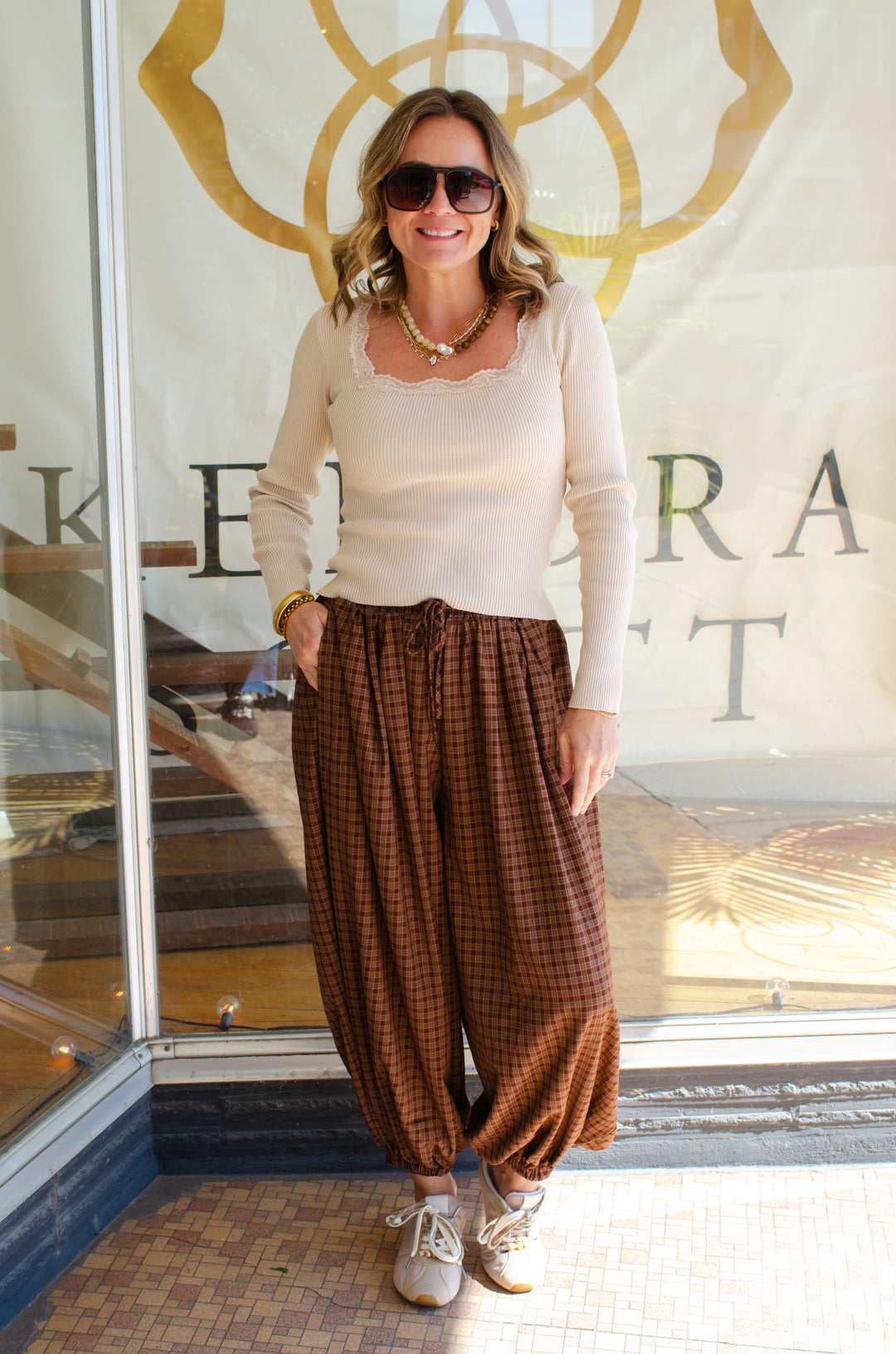 Plaid Boho Balloon Pants in Chocolate Mix
