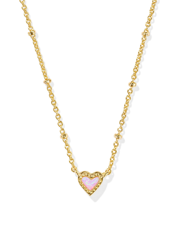 Kendra Scott Mini Ari Heart Necklace in Gold & Bubblegum Pink Opal