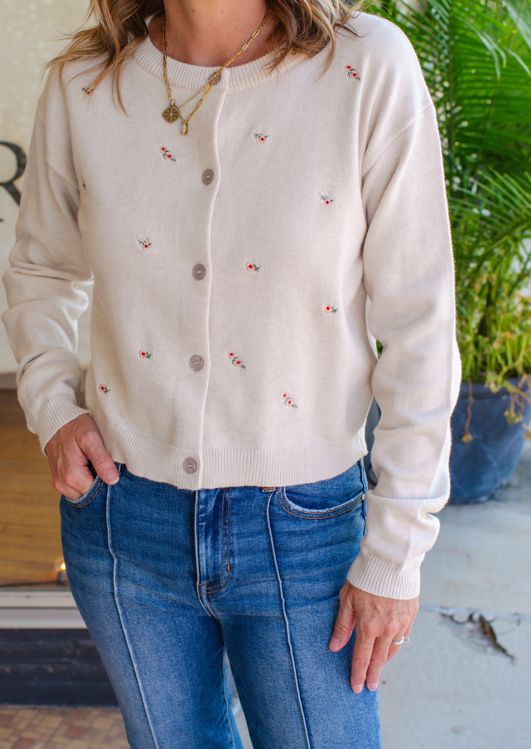 Sweet Symphony Floral Embroidered Cardigan in Cream