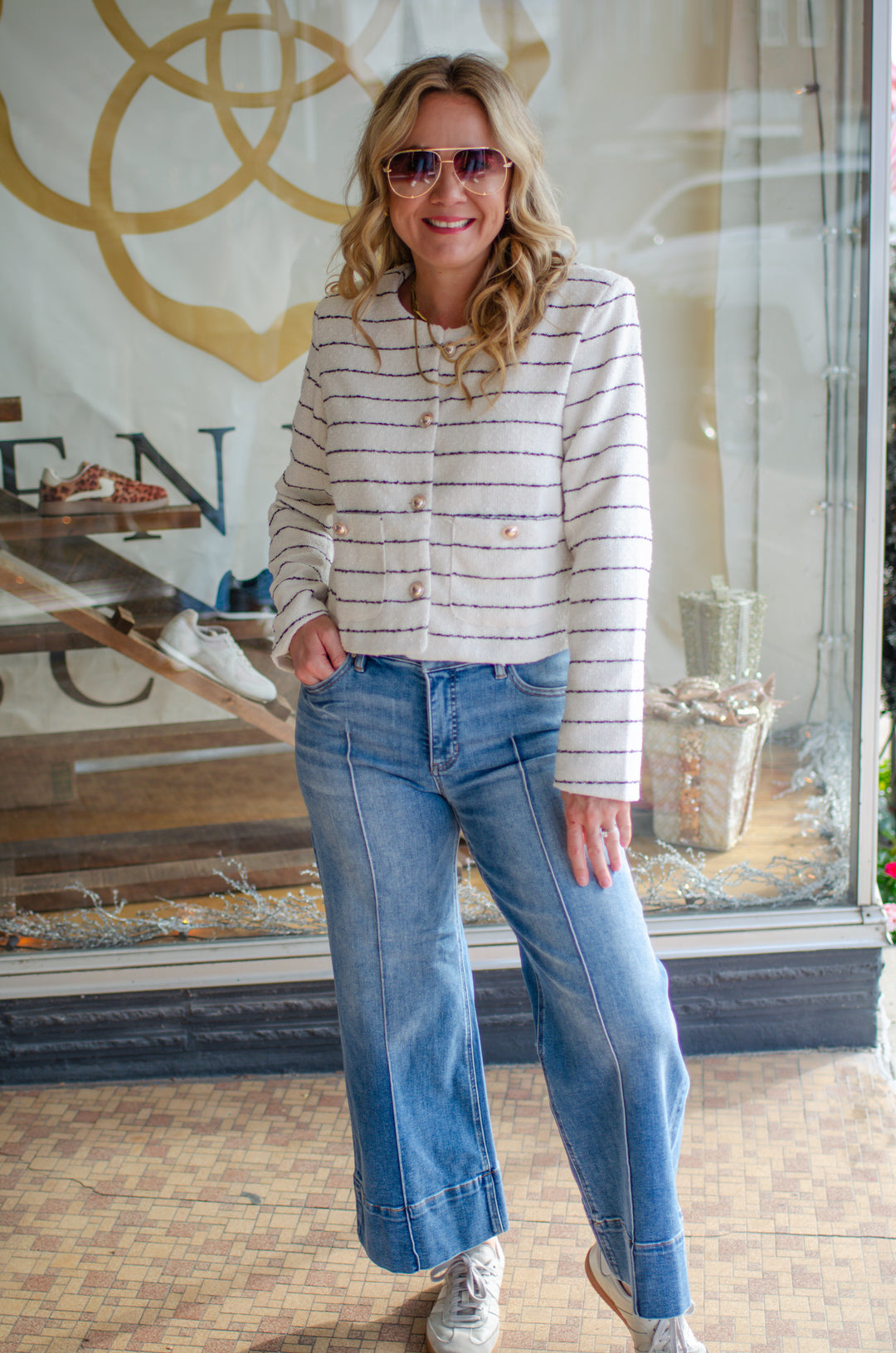 Classic Chic Button Down Stripe Blazer Top