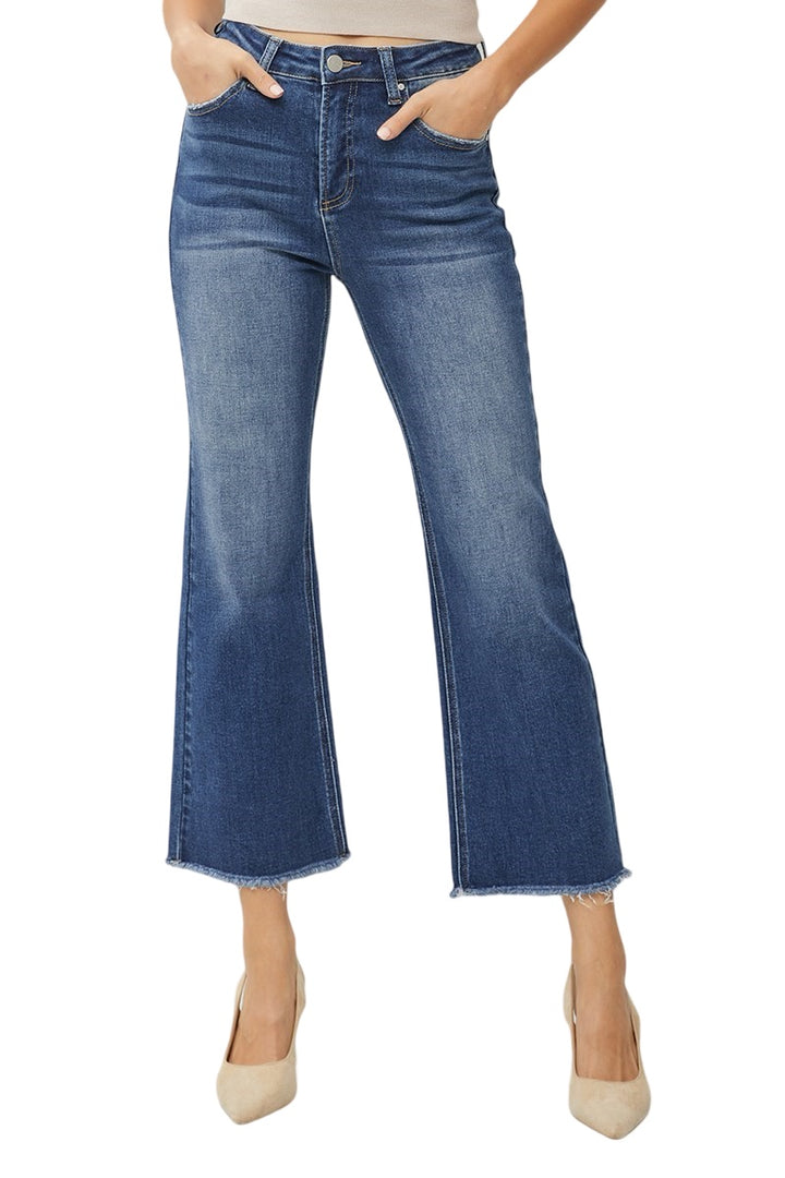 Risen High Rise Dark Crop Straight Jeans