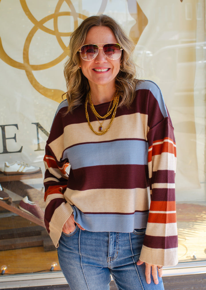 Living On A Prayer Fall Stripe Bell Sleeve Top