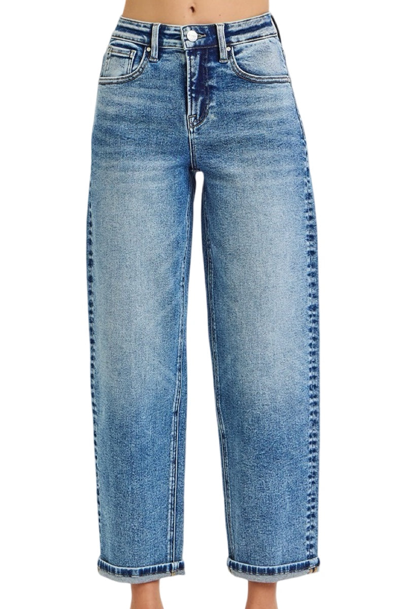 Risen High Rise Crop Boyfriend Jeans in Medium