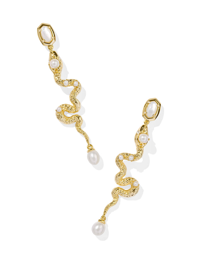 Kendra Scott Lyle Snake Linear Bar Earring in Gold & White Pearl