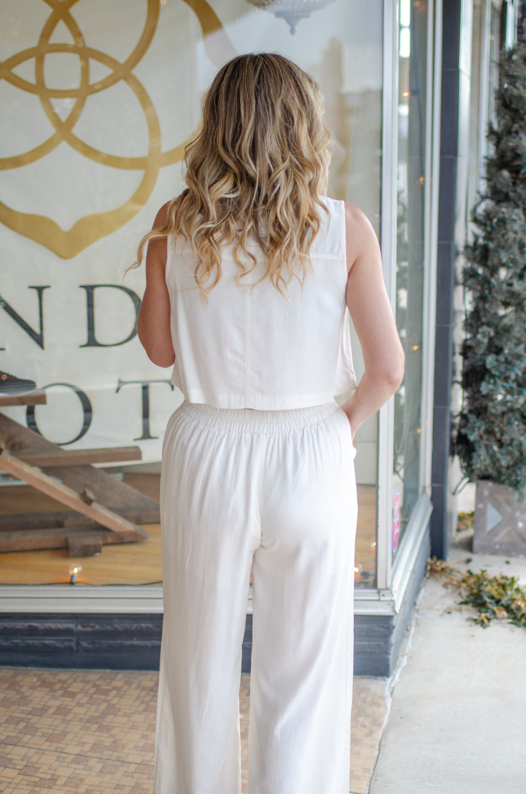 Malibu Stroll Cream Linen Wide Straight Leg Pant