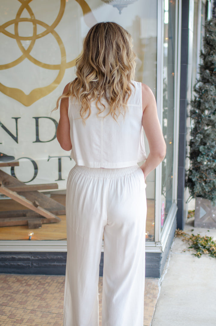 Malibu Stroll Cream Linen Wide Straight Leg Pant