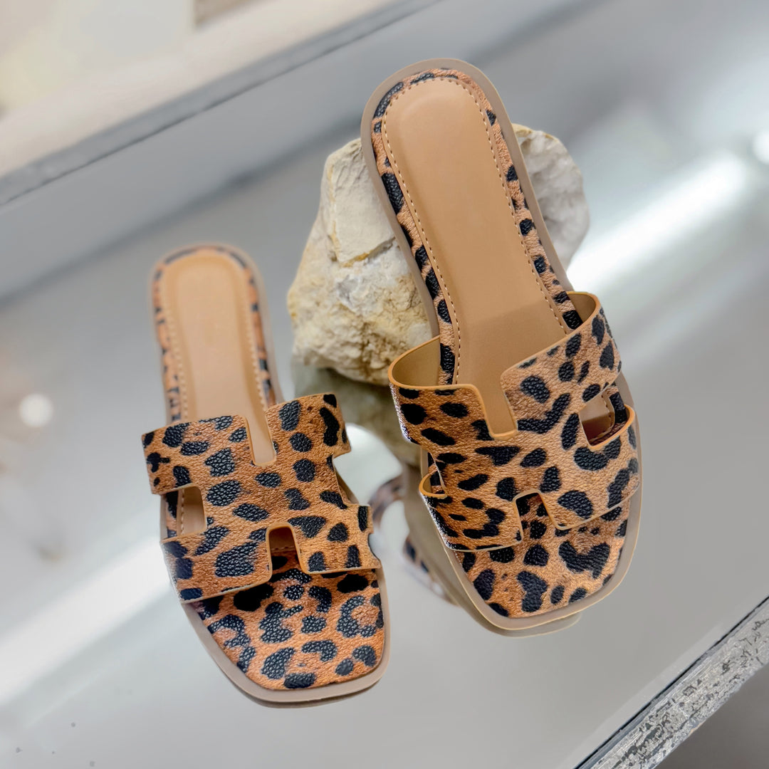 Leopard PU Cutout Slide Sandal