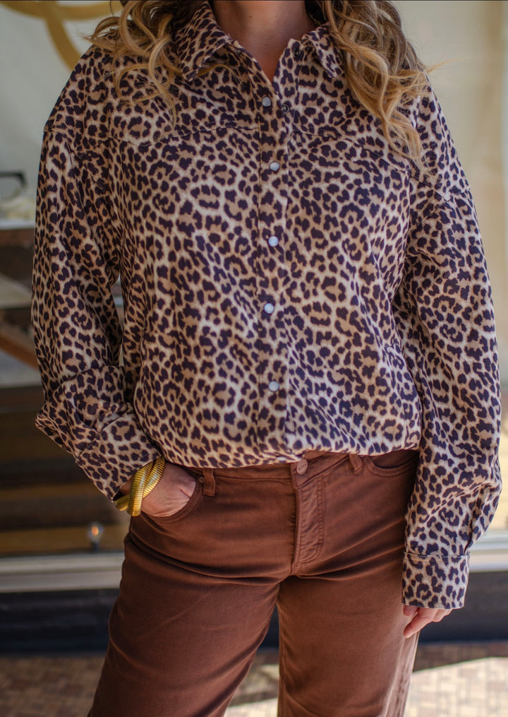 Heart Like Mine Leopared Oversized Button Down Collared Top
