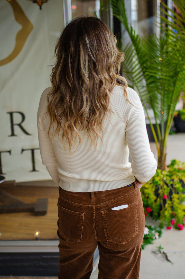 Fall Wishes Top in Cream with Black Trim