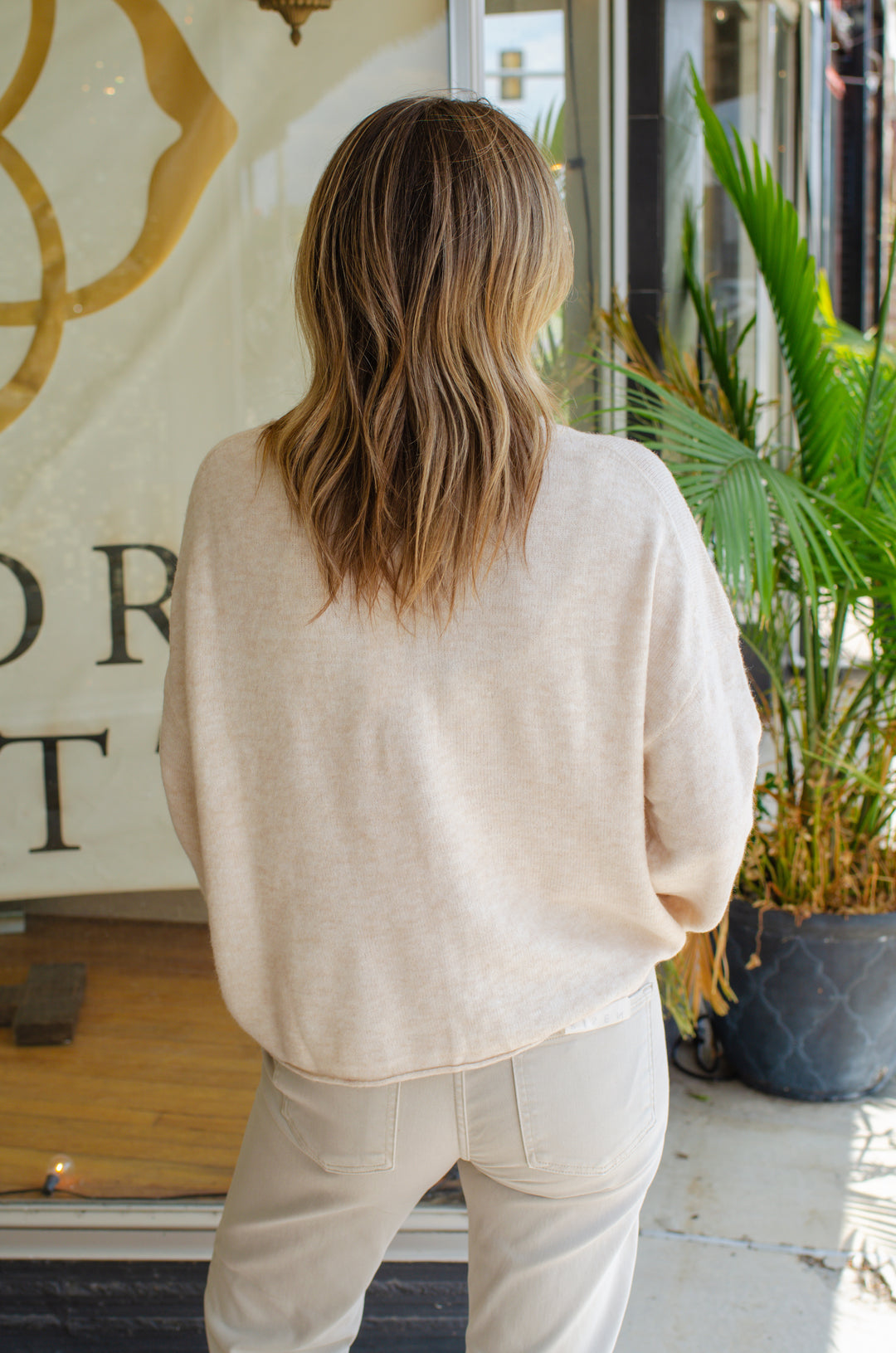This Love Oatmeal Center Seam Rolled Neck Sweater in Oatmeal