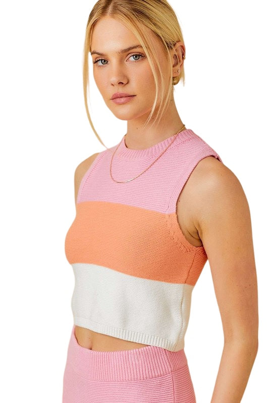 Perfect Sunrise Knit Color Block Tank Top