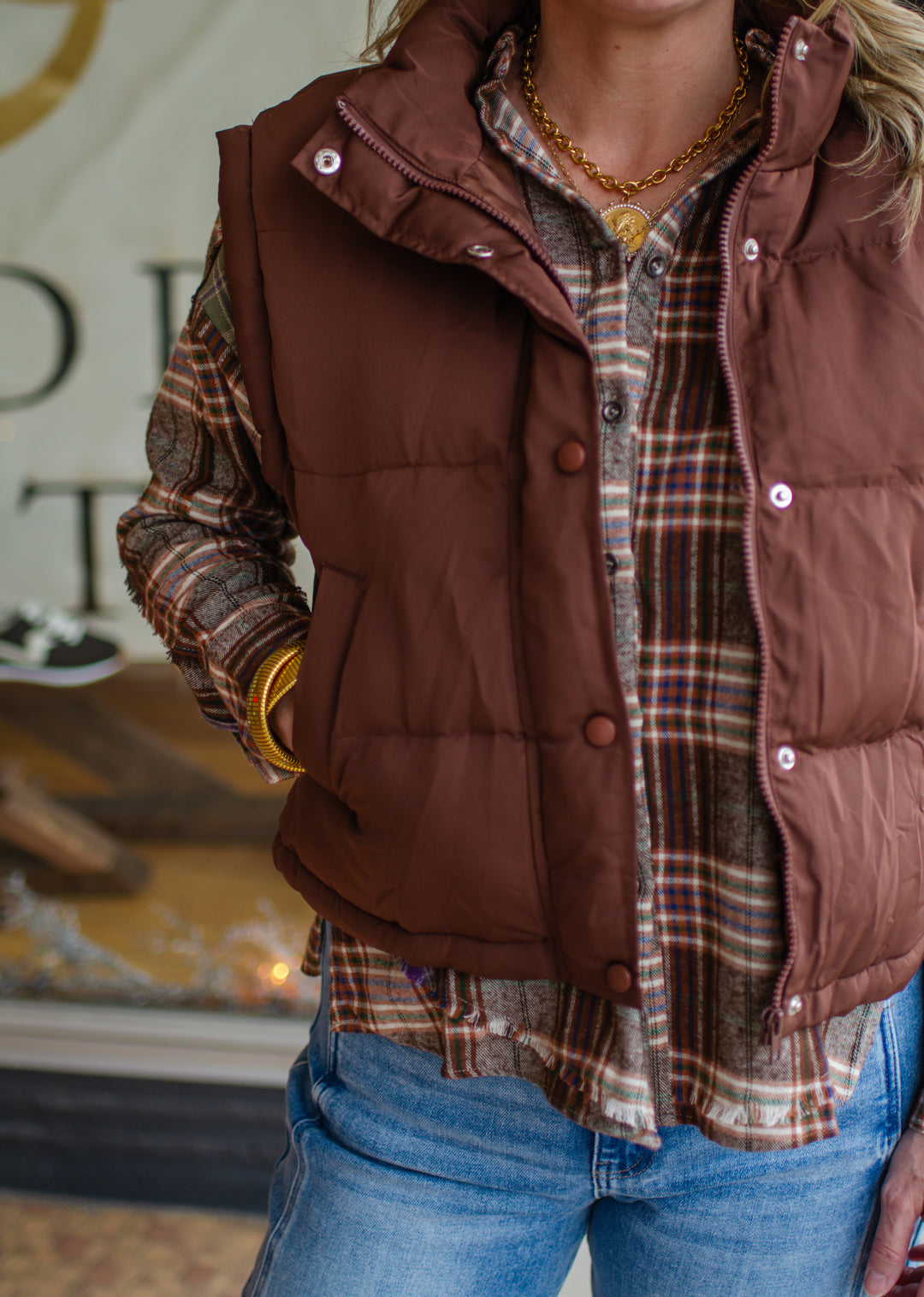 Classic Statement Puffer Vest in Chocolate