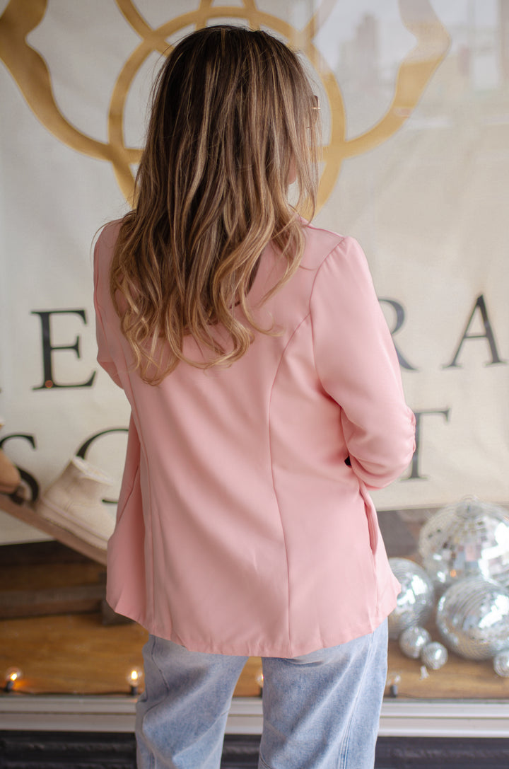 Make Your Own Way 3/4 Sleeve Blazer in Peachy Blush