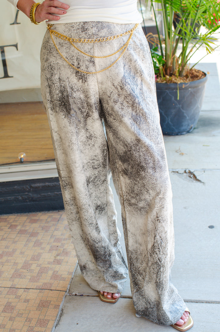 City Chic Gold Belted Pants in Cream