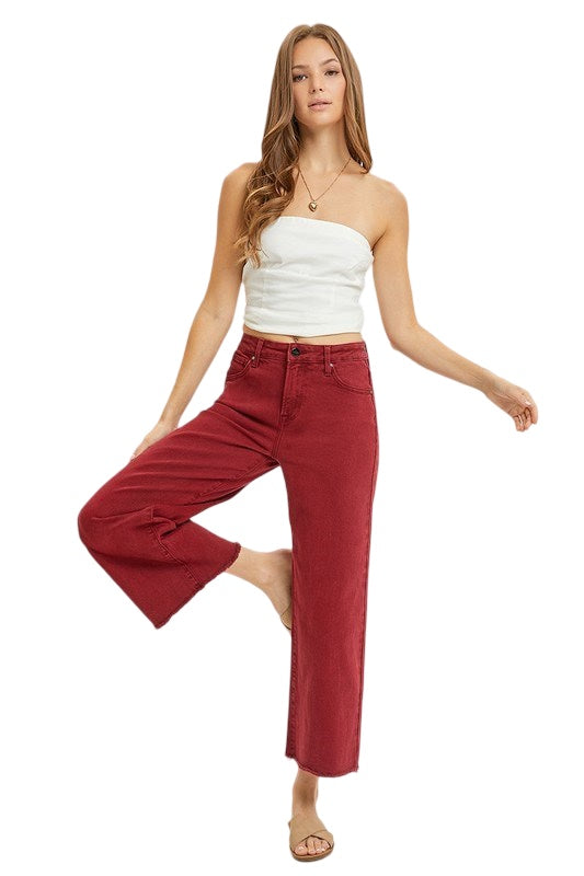 Risen Tummy Control High Rise Crop Flare in Wine