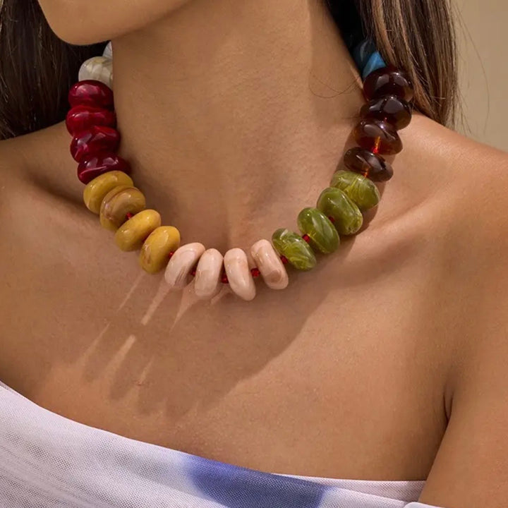 Multi Color Chunky Beaded Necklace in Jewel Tone Mix