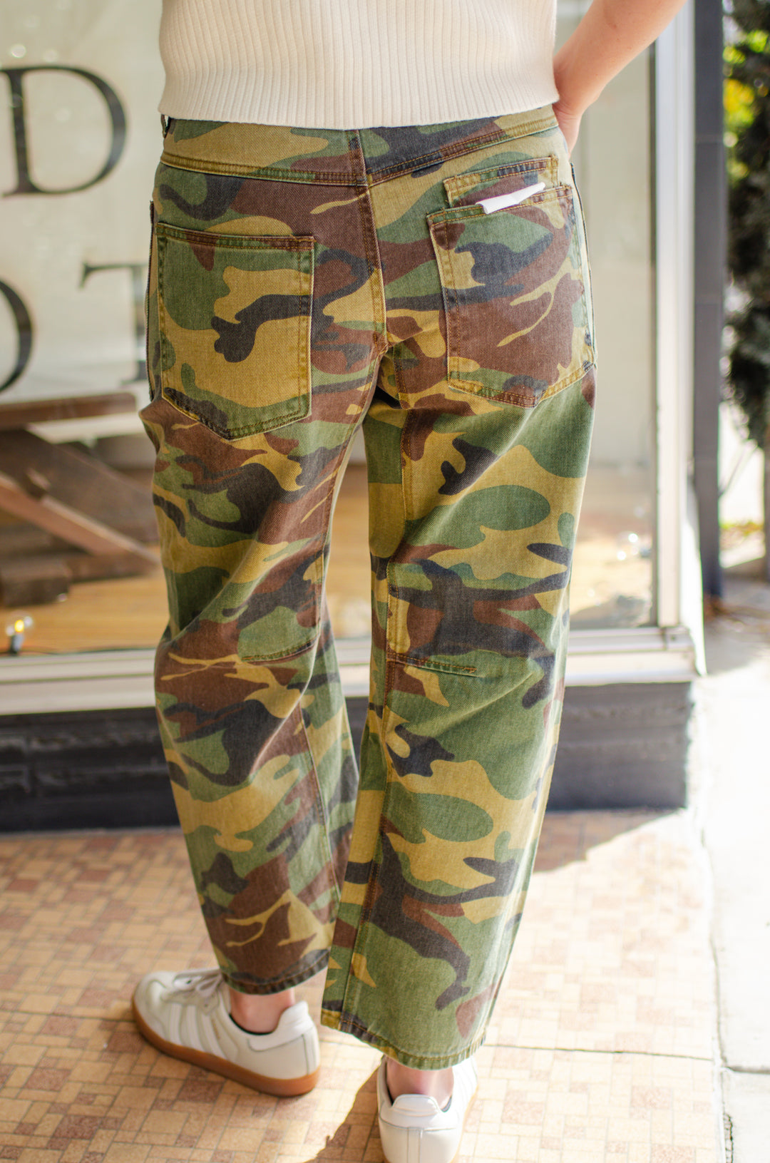 Risen Slouchy Relaxed Crop Barrel Leg Camo Jeans