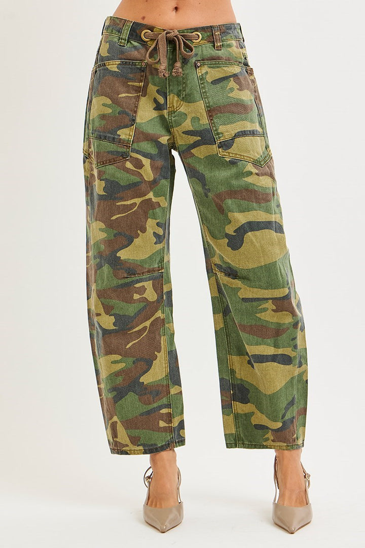 Risen Slouchy Relaxed Crop Barrel Leg Camo Jeans