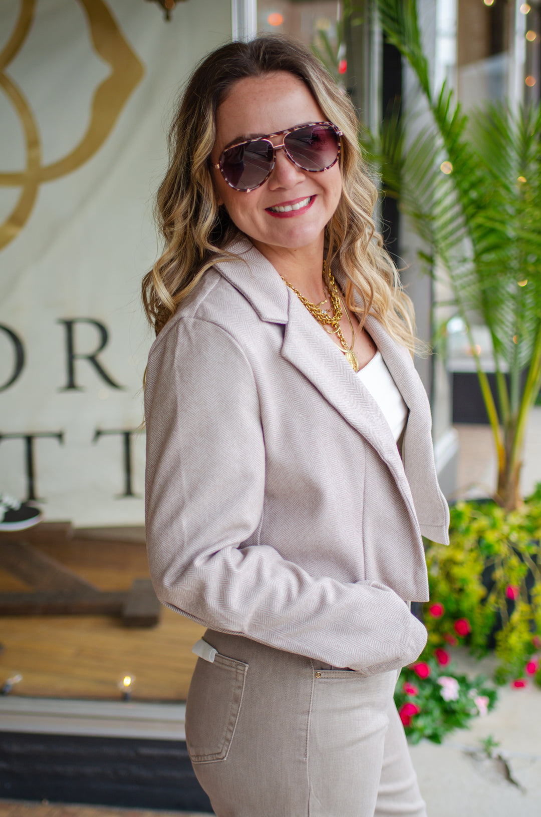 Chic Style Tweed Blazer in Beige