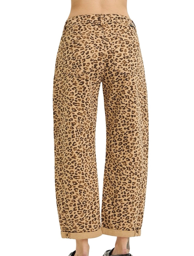 Risen Slouchy Cropped Barrel Leopard Pant in Camel