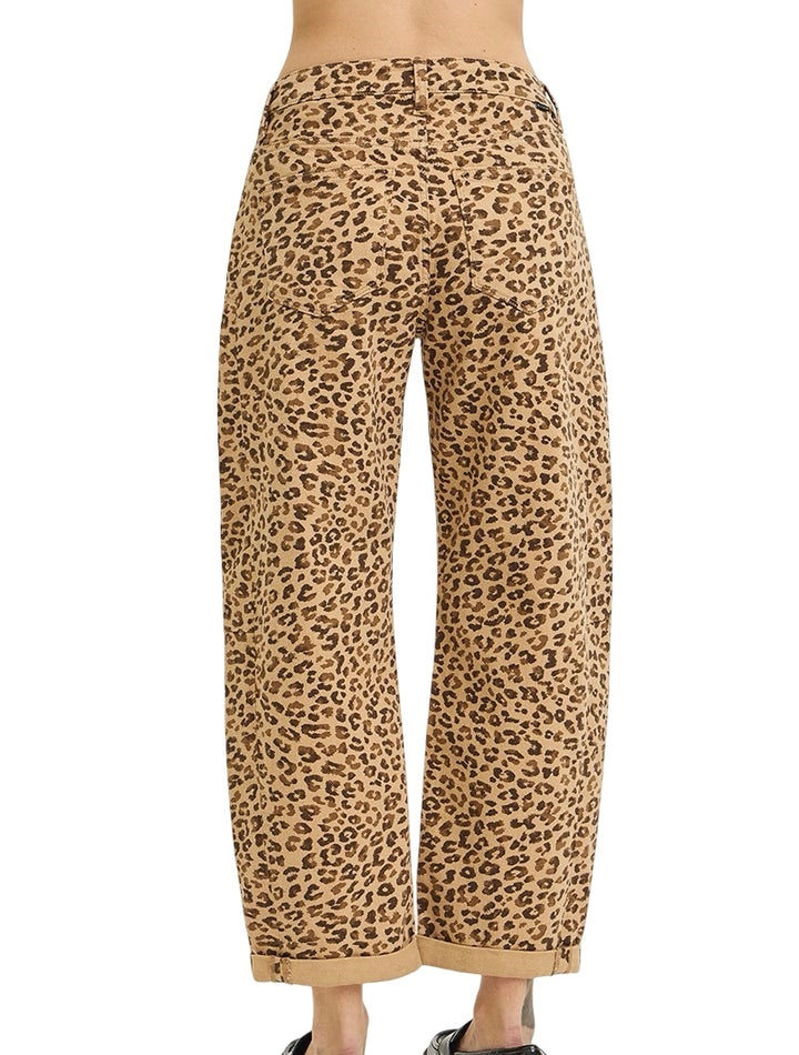 Risen Slouchy Cropped Barrel Leopard Pant in Camel