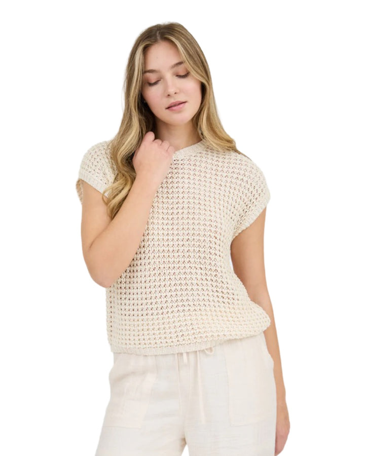 Sweet Summer Crochet Knit Sweater Top in Oatmeal