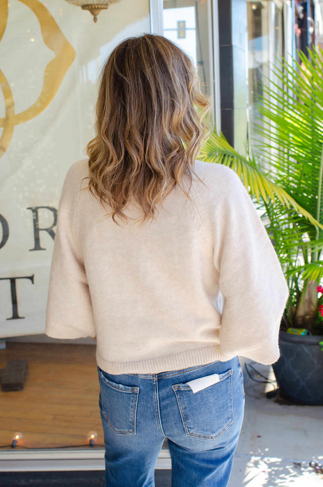 Every Move You Make Cream Mock Neckline 3/4 Sleeve Sweater in Cream