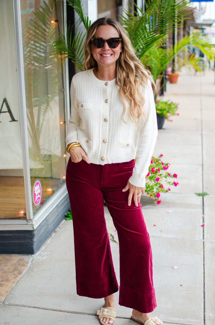 Stylish Moments Gold Button Detailed Sweater Top in Cream