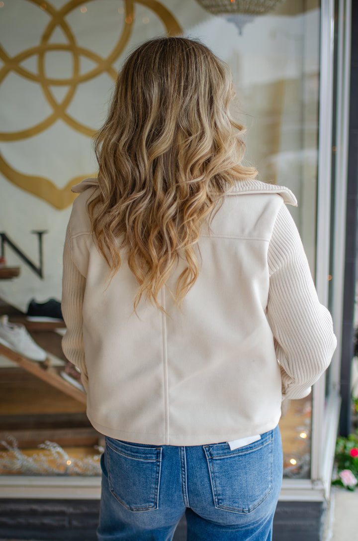 Baby It's Cold Outside Contrast Knit Jacket in Cream