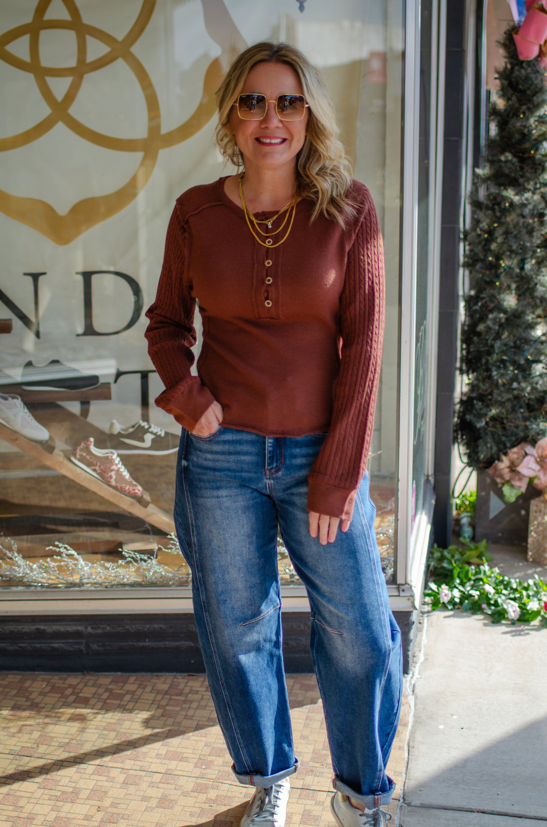 Winter Wish Button Up Long Sleeve Top in Cinnamon