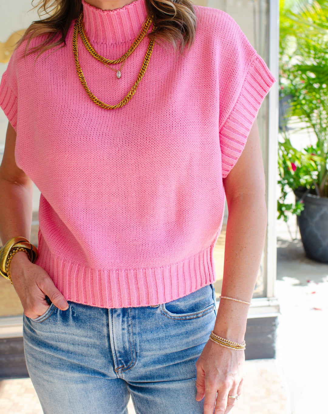 Striking Moment Mock Neck Short Sleeve Knit Top in Pink