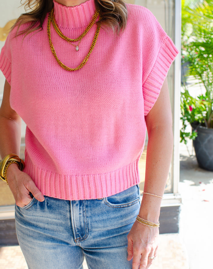 Striking Moment Mock Neck Short Sleeve Knit Top in Pink