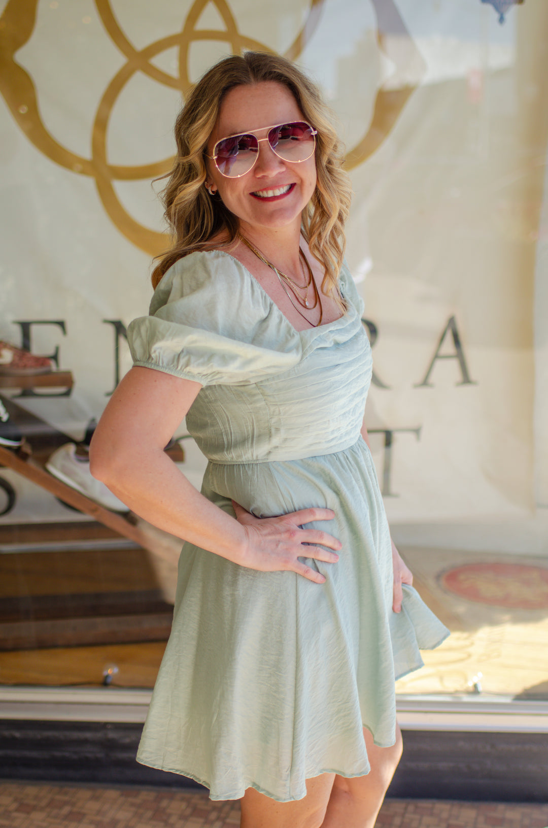 Spin Me Around Ruched Front Dress in Sage