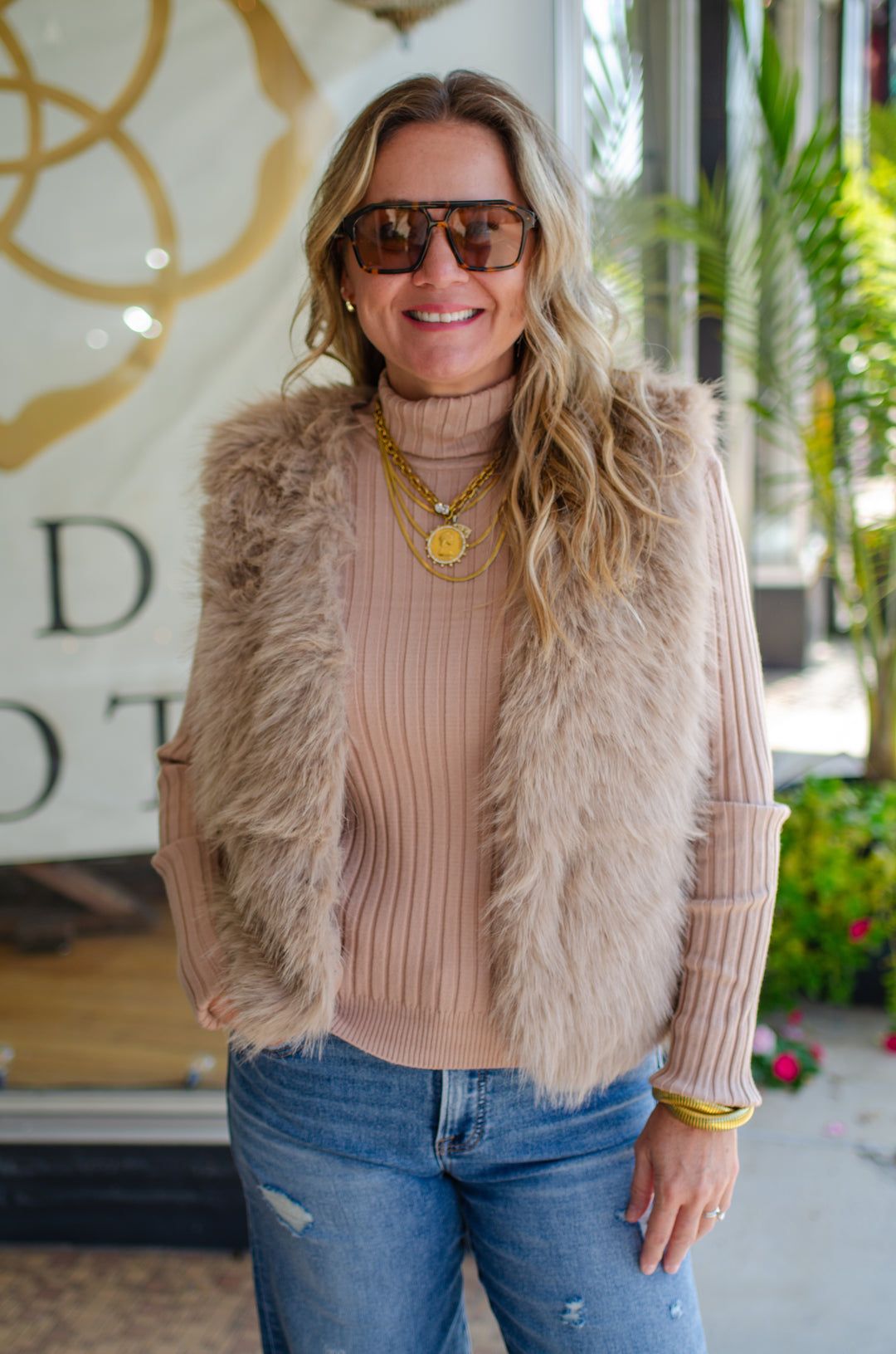 Glam Fur Vest in Taupe
