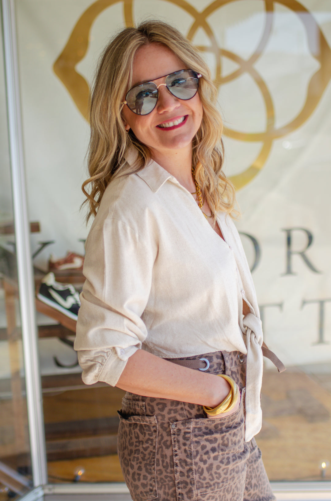 Simple Statement Button Down Tie Front Linen Blouse