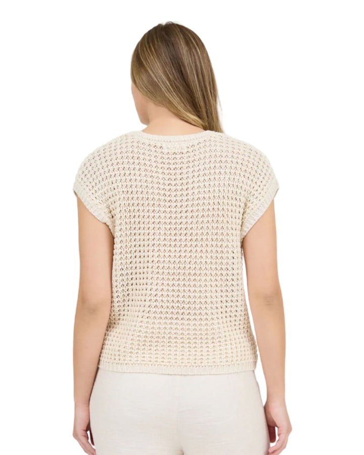 Sweet Summer Crochet Knit Sweater Top in Oatmeal