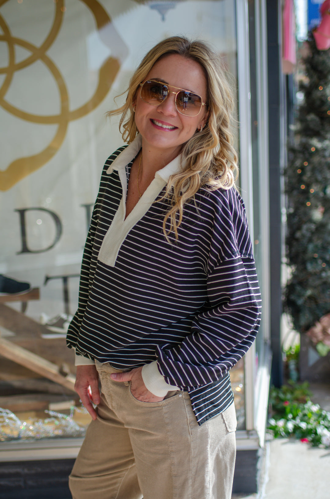 Make Your Day Black Stripe Rugby Shirt